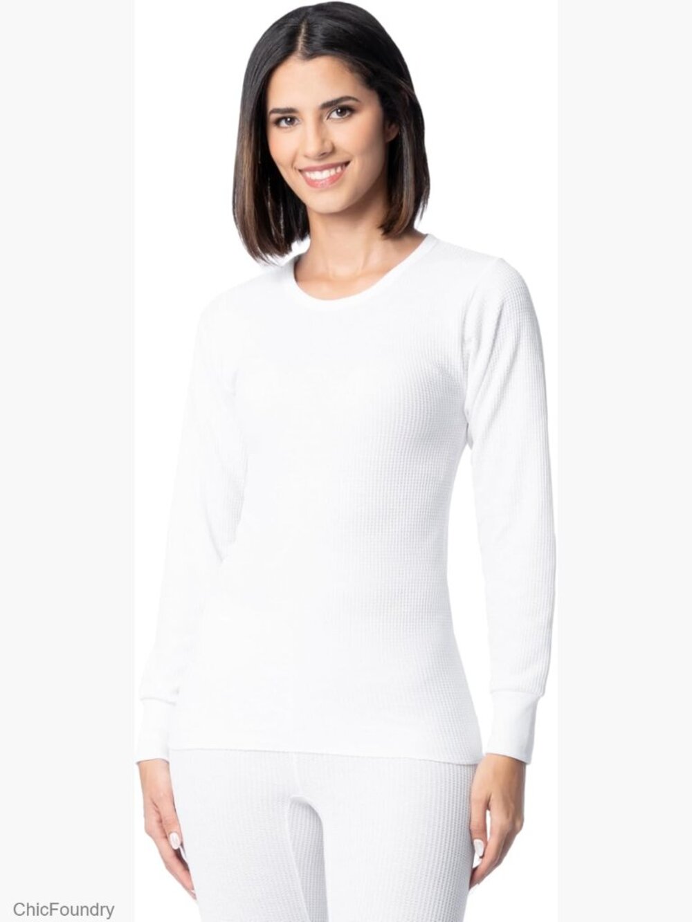 Long Sleeve Thermal Top Waffle Knit Crew Neck Winter Warm Layering